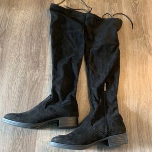 Over the knee black suede boots that tie in back